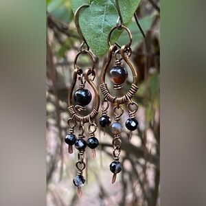 Bronze and Agate Chandelier Earrings